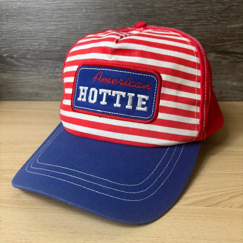 USA Flag Hat Cap Snap Back Womens Red Blue American Hottie Trucker‎ Adjustable